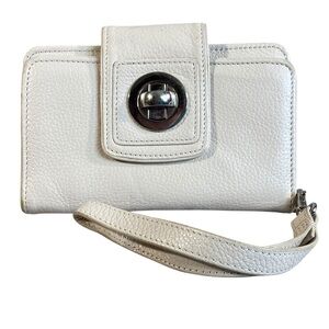 Grace Adele Cream Leather Wallet Wristlet Detachable Strap Compact Smaller Size